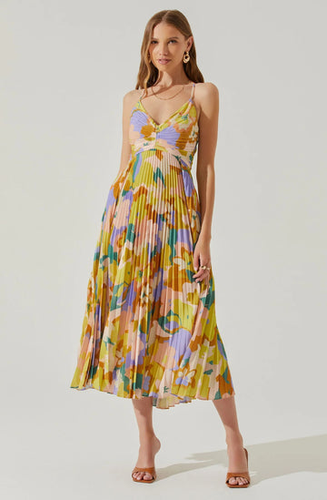 Blomstret Plisse Midi-kjole