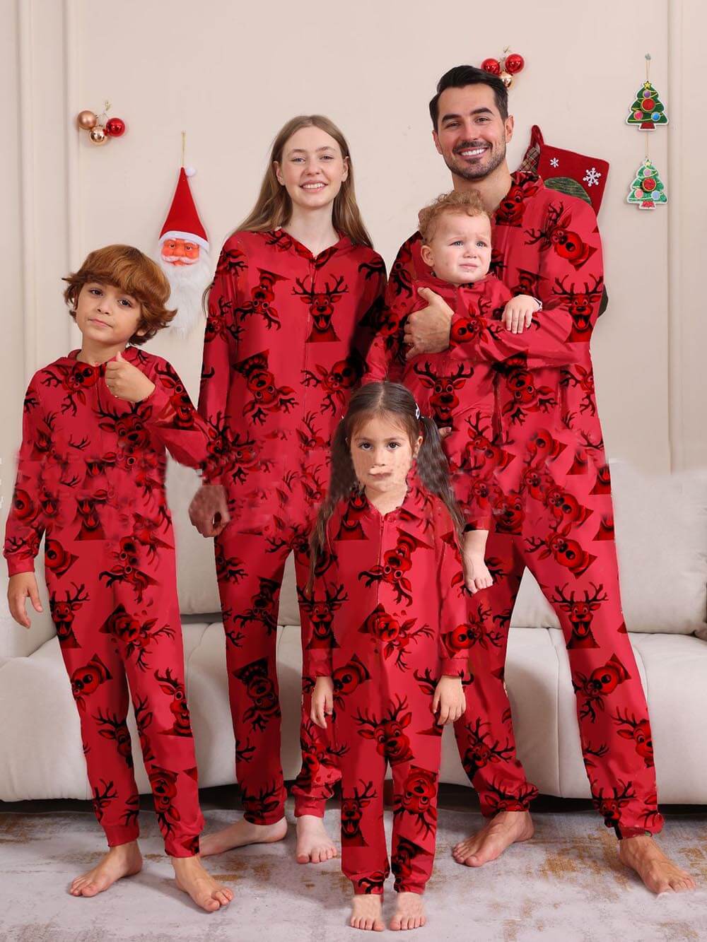 Christmas Elk Print Family One-Piece Pajamas