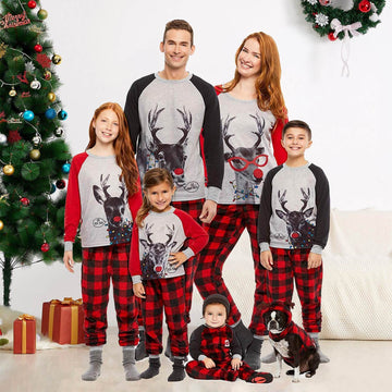 Familie Matchende Plaid Deer Print julepyjamas sæt