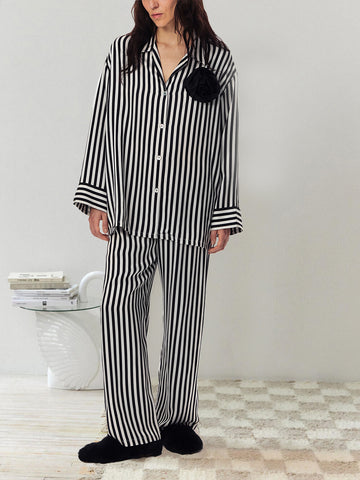 Loose Oversized Satin Printing Pajama Set