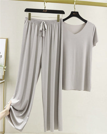 Ice Silk Pajamas Set Modal Wide-Leg Pants Short Sleeve Two-Piece Suit