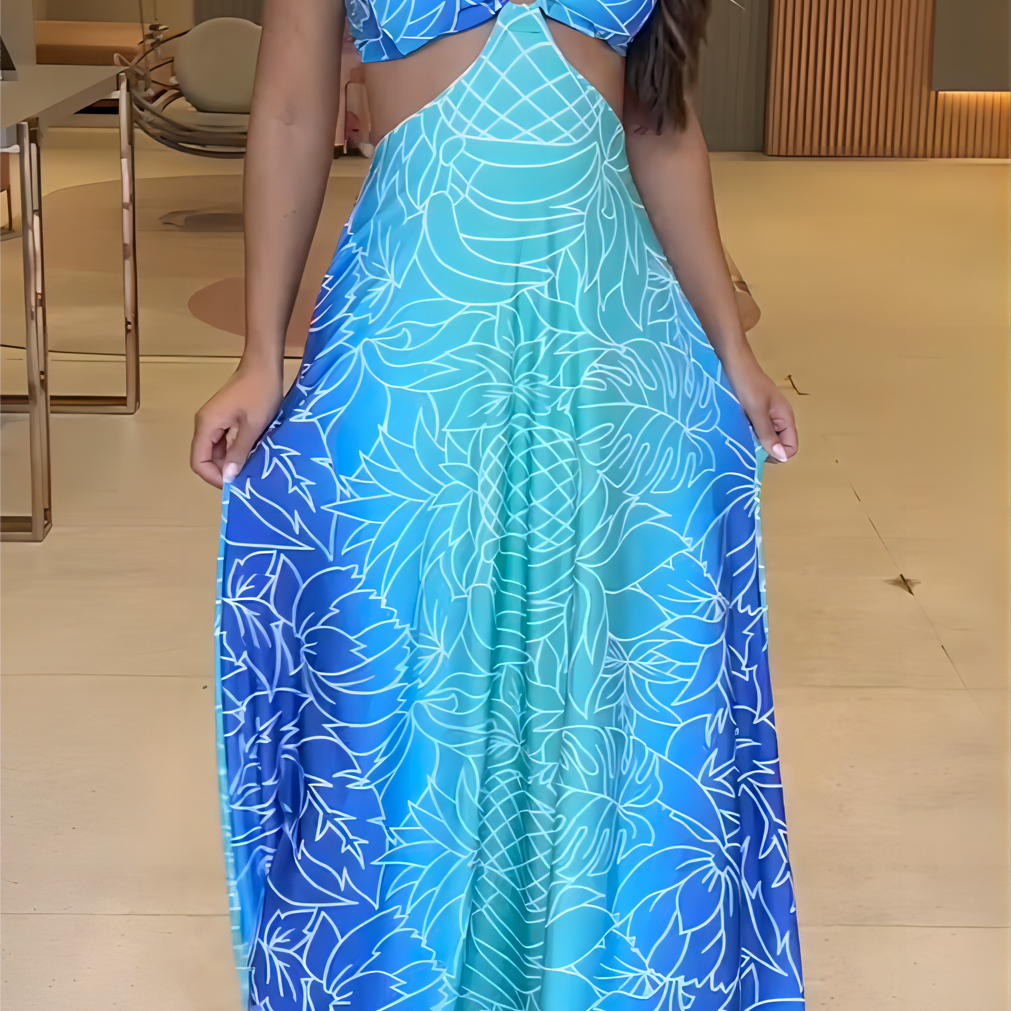 Gradient Halterneck Cut-Out Maxi Dress