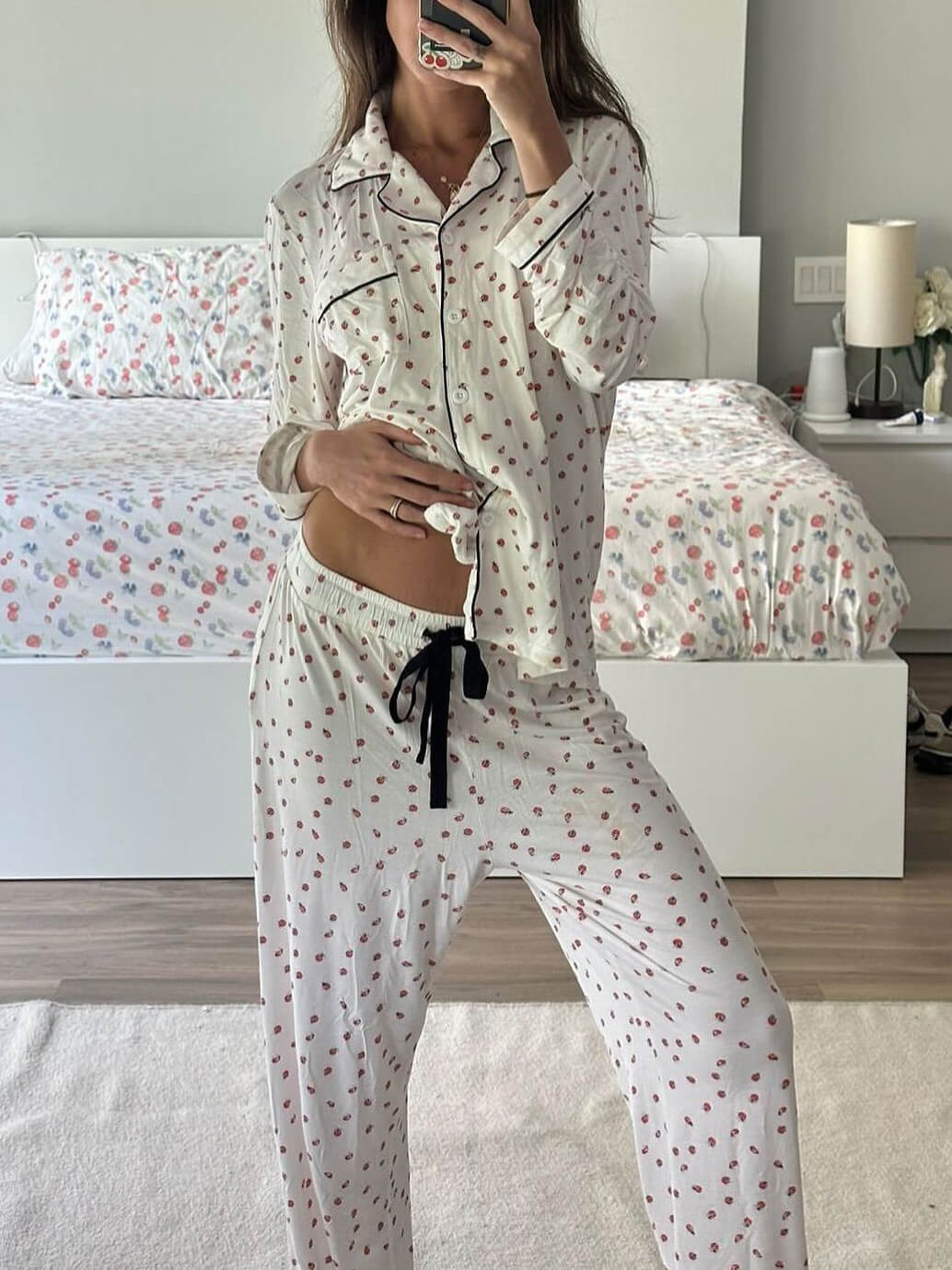 Ladybug Print Long Pajama Set