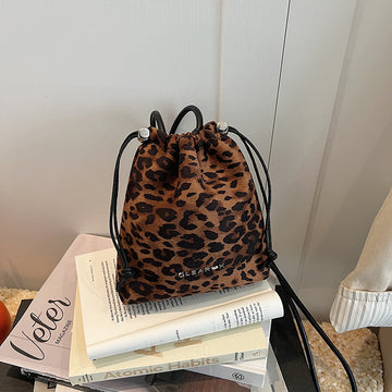 Leopard Print Drawstring Bag