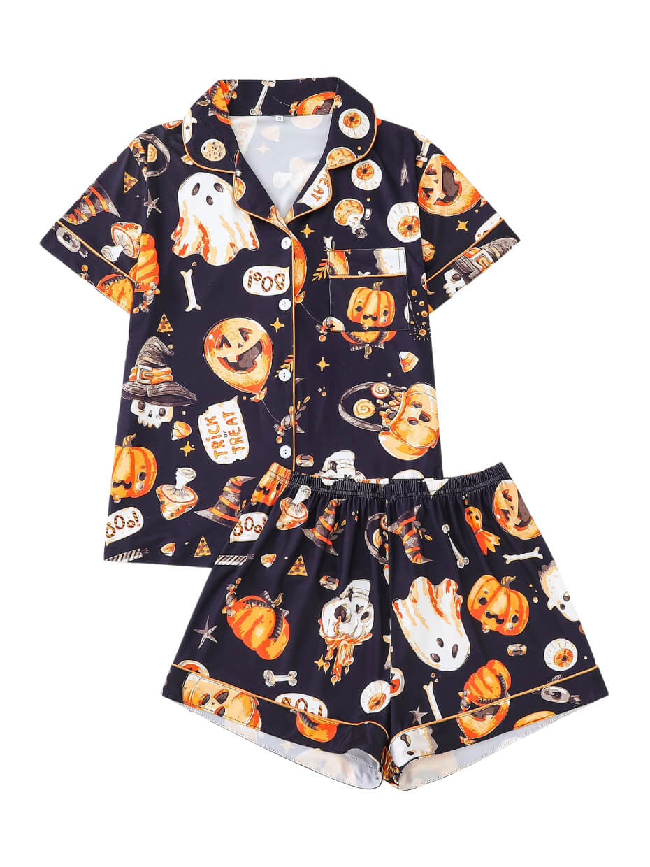 Halloween Pumpkin Ghost Print Pajama Set